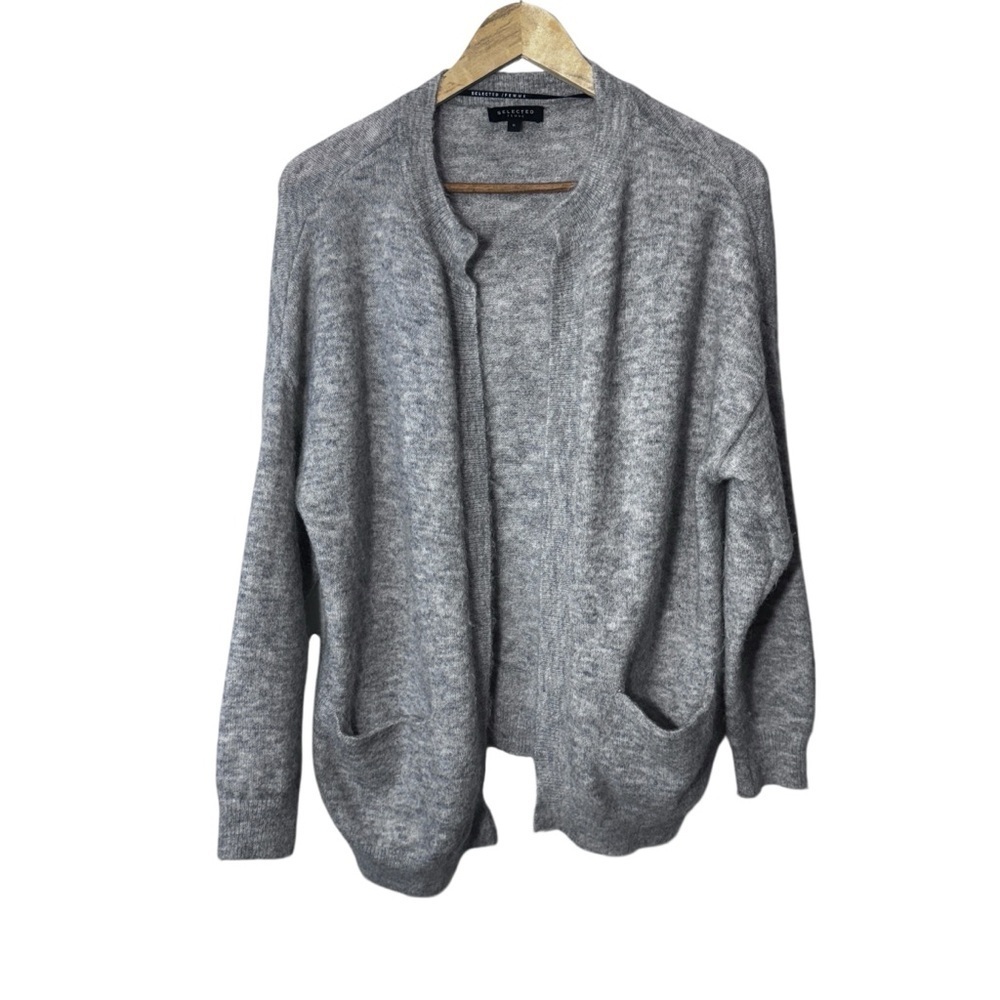 Selected Femme Grey Wool Mohair Open Front Cardigan Size Medium